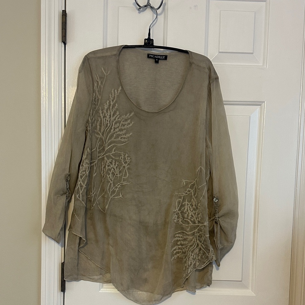 Tan Embroidered Women's Top